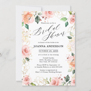 Invitation Pastel Pink Blush Rose Fête des mariées florale