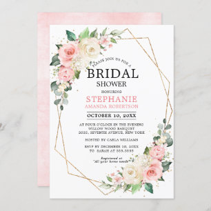 Invitation Pastel Pink Blush Rose Fête des mariées florale