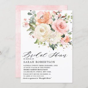 Invitation Pastel Pink Blush Rose Fête des mariées florale