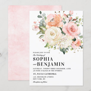 Invitation Pastel Pink Blush Rose Floral Mariage botanique