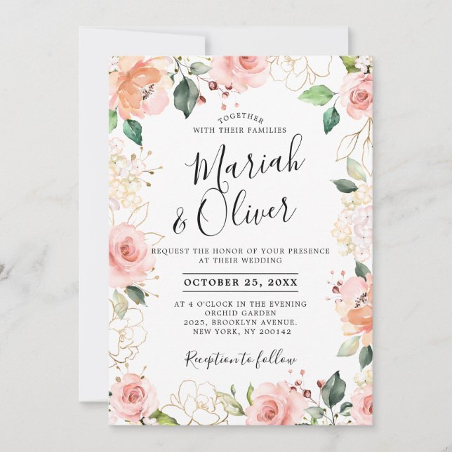 Invitation Pastel Pink Blush Rose Floral Mariage botanique (Devant)