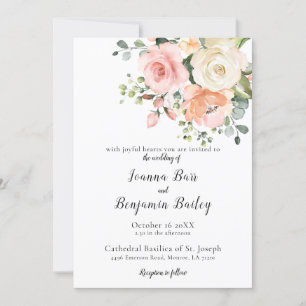 Invitation Pastel Pink Blush Rose Floral Mariage botanique
