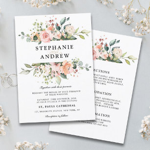 Invitation Pastel Pink Blush Rose Floral Mariage botanique