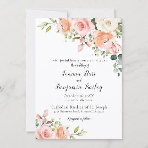 Invitation Pastel Pink Blush Rose Floral Mariage botanique