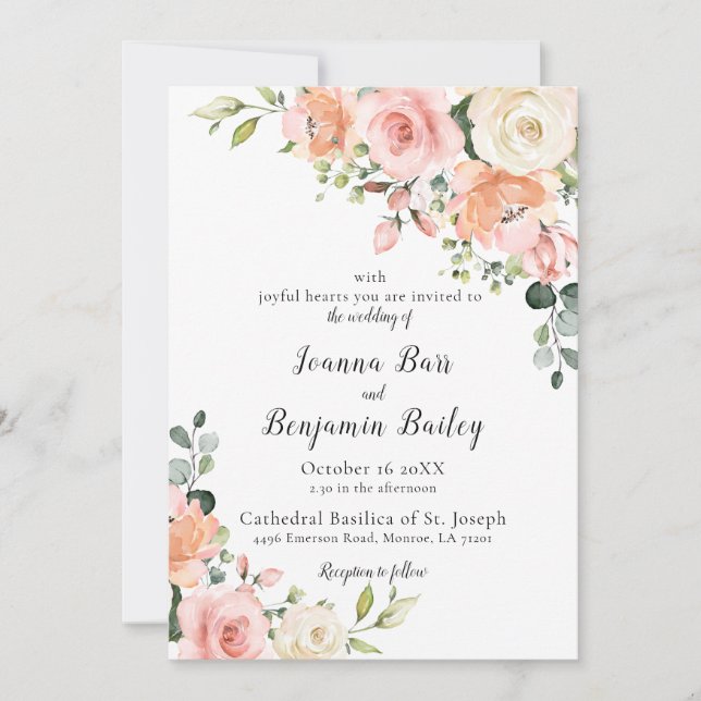 Invitation Pastel Pink Blush Rose Floral Mariage botanique (Devant)