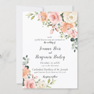 Invitation Pastel Pink Blush Rose Floral Mariage botanique