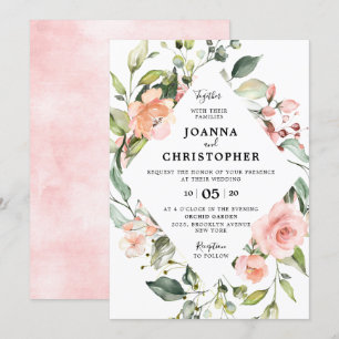 Invitation Pastel Pink Blush Rose Floral Mariage géométrique