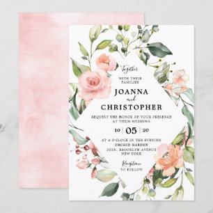 Invitation Pastel Pink Blush Rose Floral Mariage géométrique