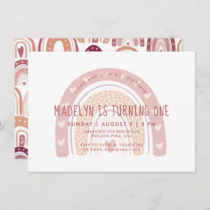 Invitation Pastel Pink Boho Arc-en-ciel Premier anniversaire
