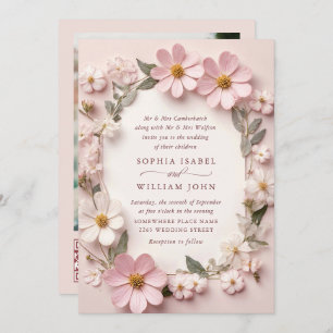 Invitation Pastel Pink Boho Fleur sauvage code QR Mariage Pho
