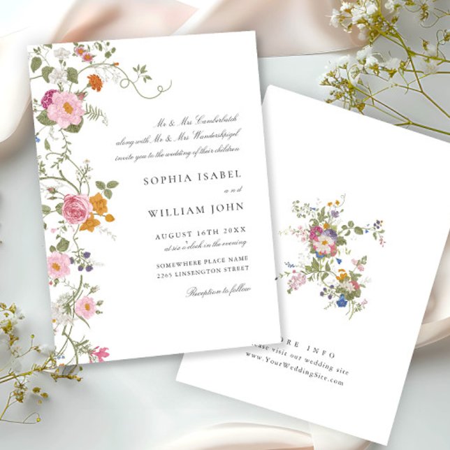 Invitation Pastel Pink Boho Floral Fleur sauvage Mariage (Créateur téléchargé)