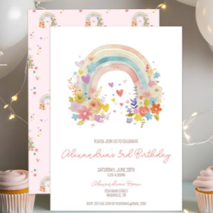 Invitation Pastel Pink Boho Rainbow Floral 3e anniversaire