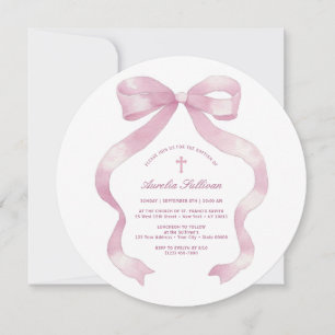 Invitation Pastel Pink Bow Baptisme