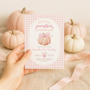Invitation Pastel Pink Bow Citrouille Automne 1ère fête d'ann