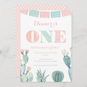 Invitation Pastel Pink Cactus 1er Anniversaire Fête
