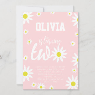 Invitation Pastel Pink Daisy 2e fête d'anniversaire Boho Blan