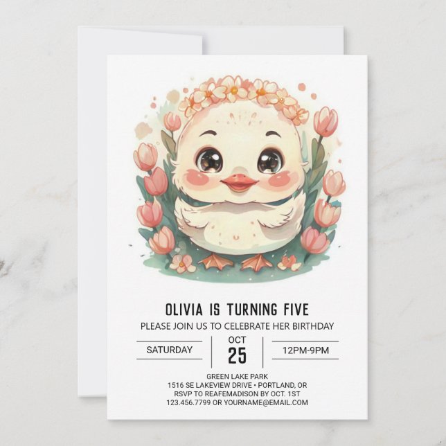 Invitation Pastel Pink Duck Anniversaire (Devant)