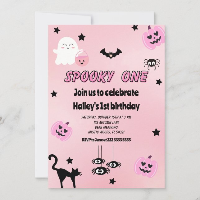 Invitation Pastel Pink Éffrayant 1er anniversaire (Devant)