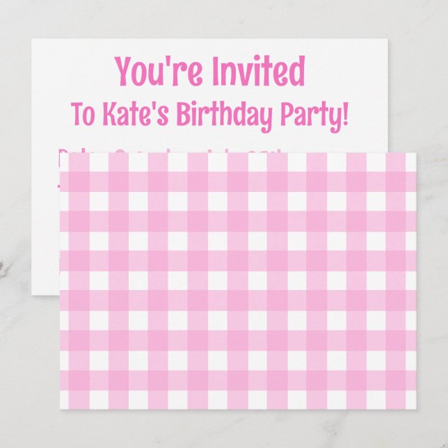 Invitation Pastel Pink En vichy Motif (Devant / Derrière)