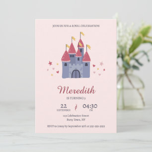 Invitation Pastel Pink Enchanted Castle Hearts & Stars Party
