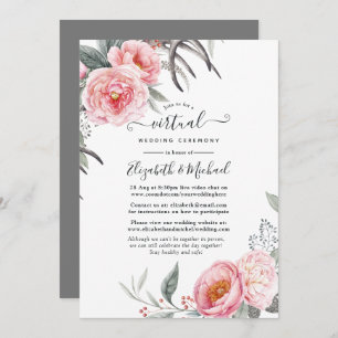 Invitation Pastel Pink et Grey Boho Floral Mariage virtuel