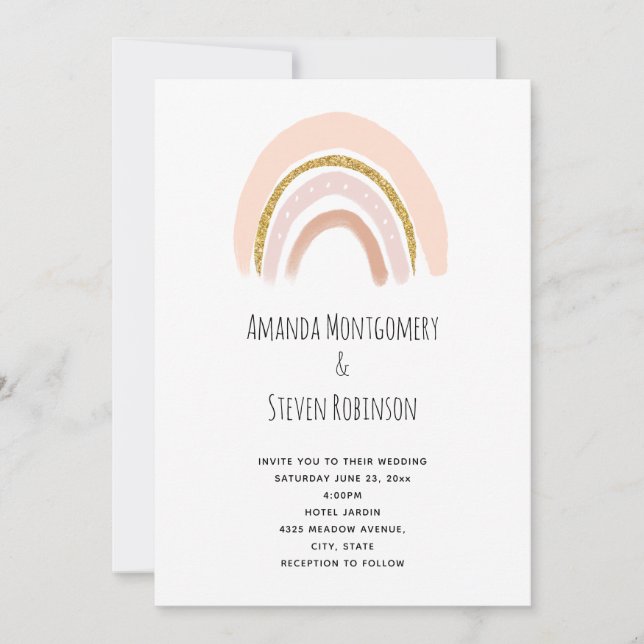 Invitation Pastel Pink & Faux Parties scintillant Boho Rainbo (Devant)