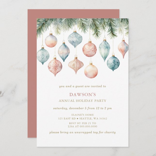 Invitation Pastel Pink Festive Corporate Christmas Party  (Devant / Derrière)