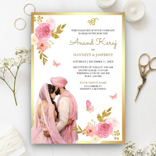 Invitation Pastel Pink Floral Anand Karaj Sikh Mariage
