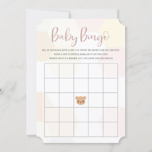 Invitation Pastel Pink Hexagon et Teddy Bear Baby Bingo