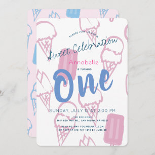 Invitation Pastel Pink Ice Cream Girl 1er anniversaire
