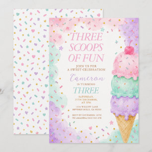 Invitation Pastel Pink Mint Trois Boules de Fun Anniversaire