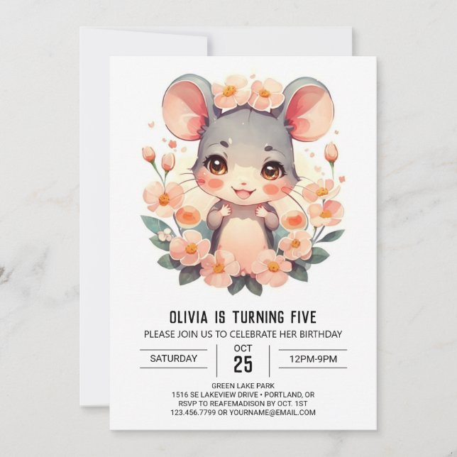 Invitation Pastel Pink Mouse Anniversaire (Devant)