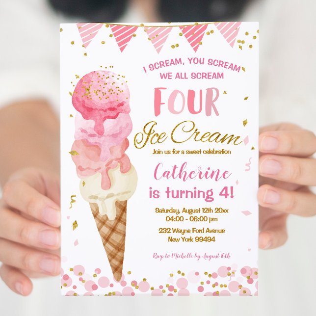 Invitation Pastel Pink Nous hurlons Four Ice Cream 4ème anniv (Créateur téléchargé)