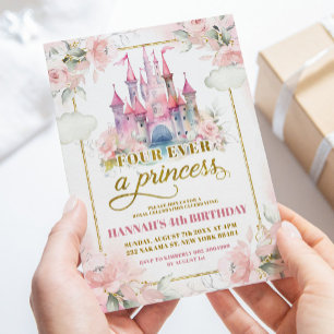 Invitation Pastel Pink Princess Château Royal 4e anniversaire