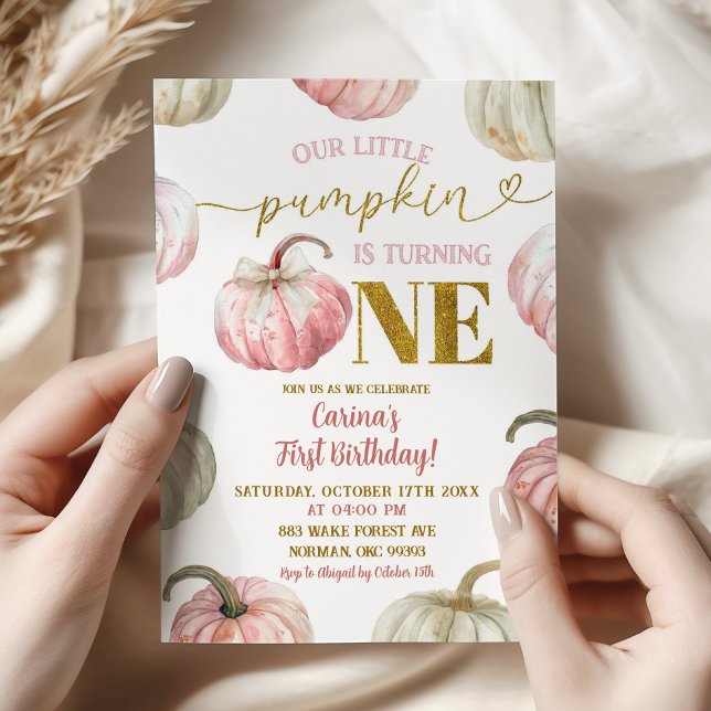 Invitation Pastel Pink Pumpkin fête son premier anniversaire (Créateur téléchargé)