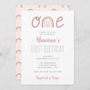 Invitation Pastel Pink Rainbow Cloud Premier anniversaire