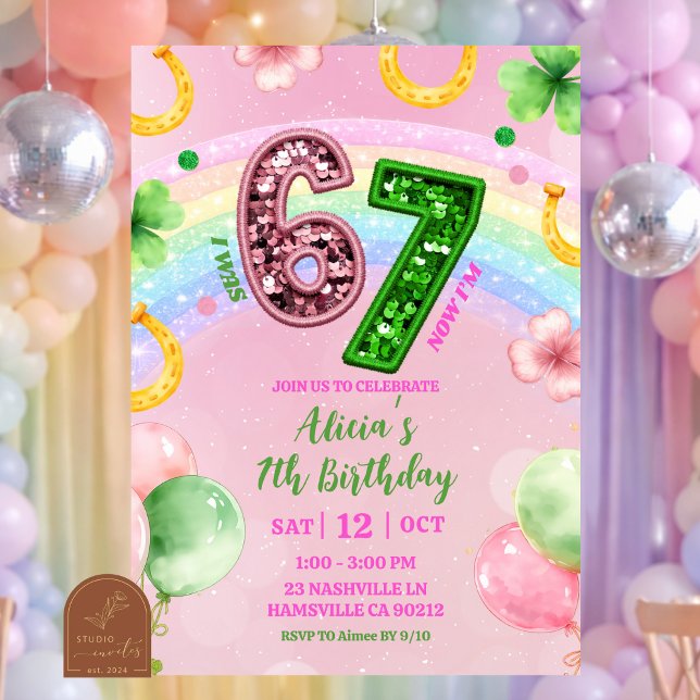 Invitation Pastel Pink Rainbow Sequin Glitter 67 St Patrick (Créateur téléchargé)