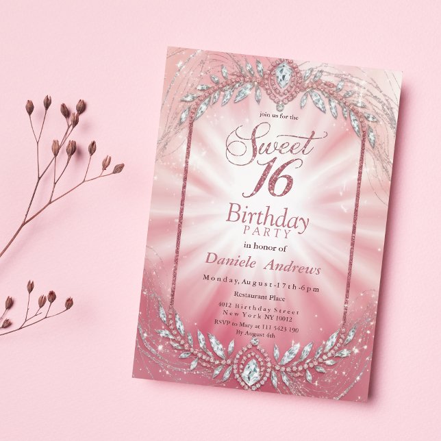 Invitation Pastel Pink Sparkly Diamond Sweet sixteen (Pastel Pink Sparkly Diamond Sweet Sixteen )