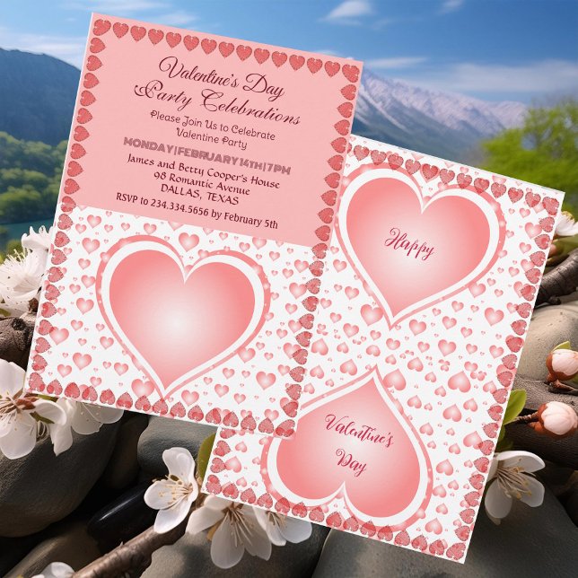 Invitation Pastel Pink Valentines Jour de la fête Coeurs de p (Pastel Pink Valentines Day Party Raining Hearts Invitation)