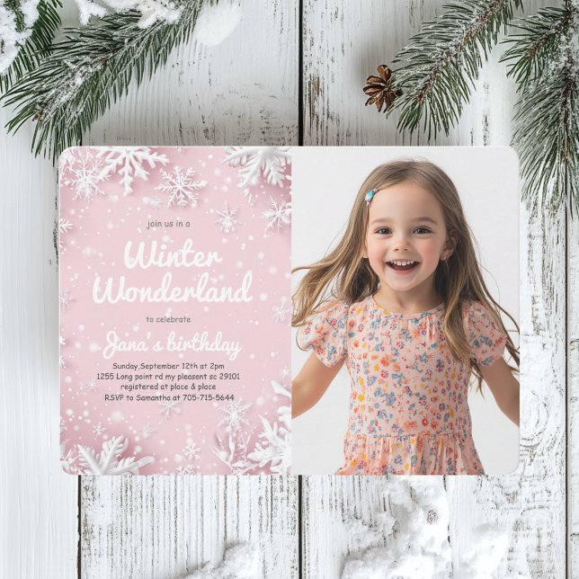Invitation Pastel Pink Winter Wonderland Snowflake Photo (Créateur téléchargé)