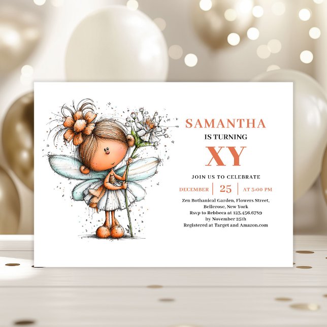 Invitation pastel pour les 4 ans de la Fée Caprice (Whimsy Fairy Girl 4th Birthday Pastel invitation)