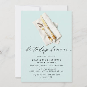 Invitation Pastel Powder Blue   Joli script Dîner d'anniversa