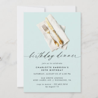 Invitation Pastel Powder Blue | Joli script Dîner d'anniversa