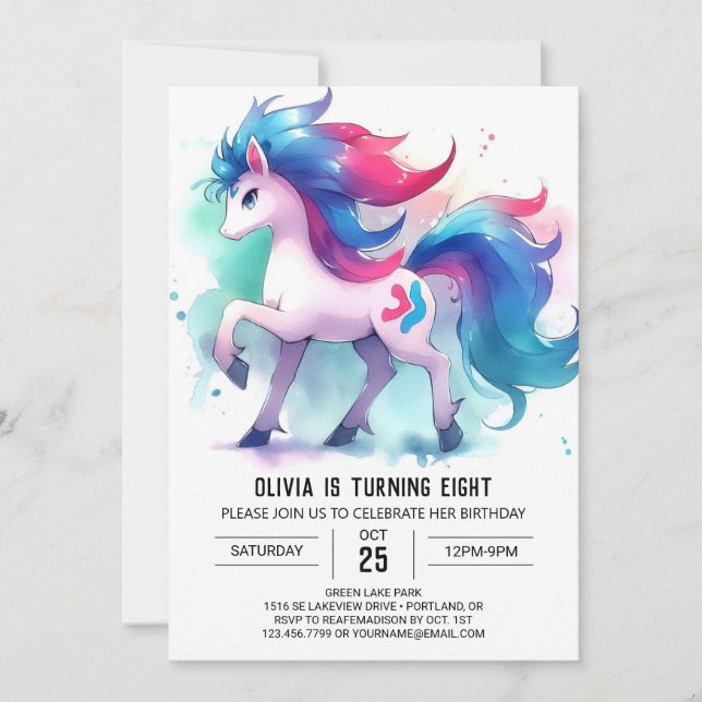 Invitation Pastel Printable Horse Anniversaire (Devant)