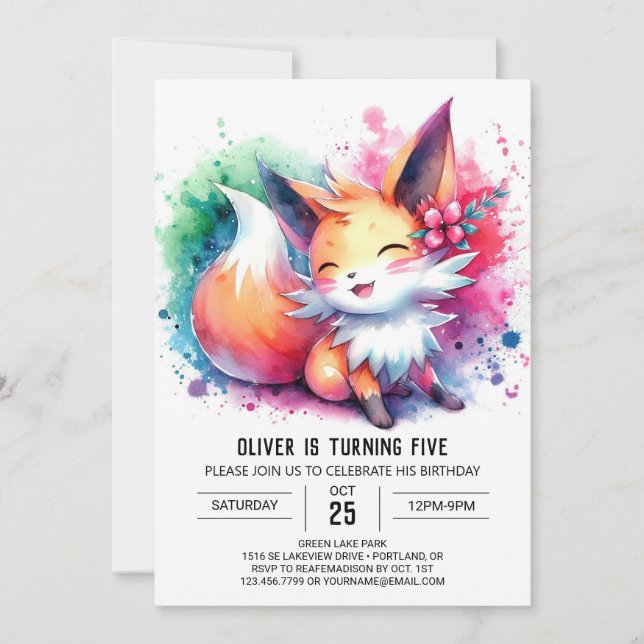 Invitation Pastel Printable Renard Anniversaire (Devant)