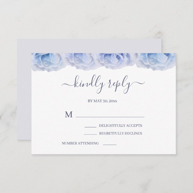Invitation Pastel Purple Blue Roses mariage élégant RSVP (Devant / Derrière)