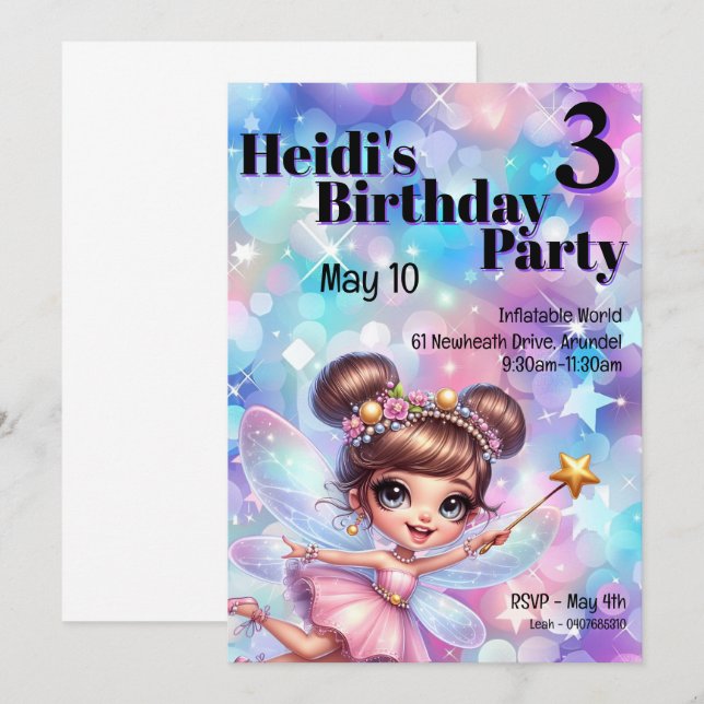 Invitation Pastel Purple Fairy Magique Anniversaire (Devant / Derrière)