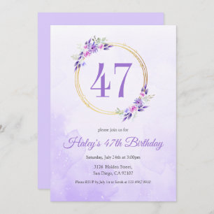 Invitation Pastel Purple Floral Golden Wreath 47e anniversair