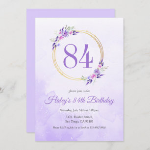Invitation Pastel Purple Floral Golden Wreath 84e anniversair