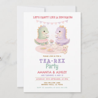 Invitation Pastel Purple Party Like A Dinosaur Joint Birthday